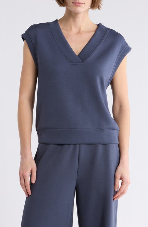 Whisper V-Neck Short Sleeve Knit Top