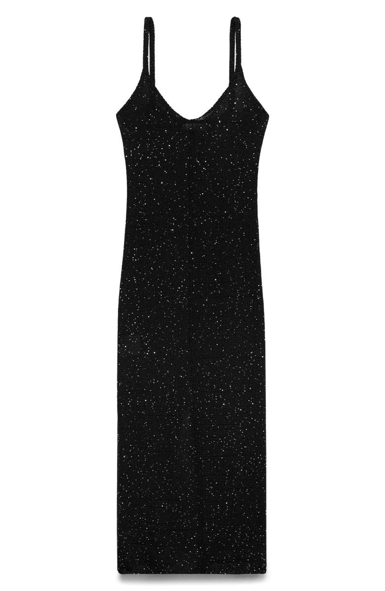 MANGO Sequin Detail Knit Midi Dress, Alternate, color, Black