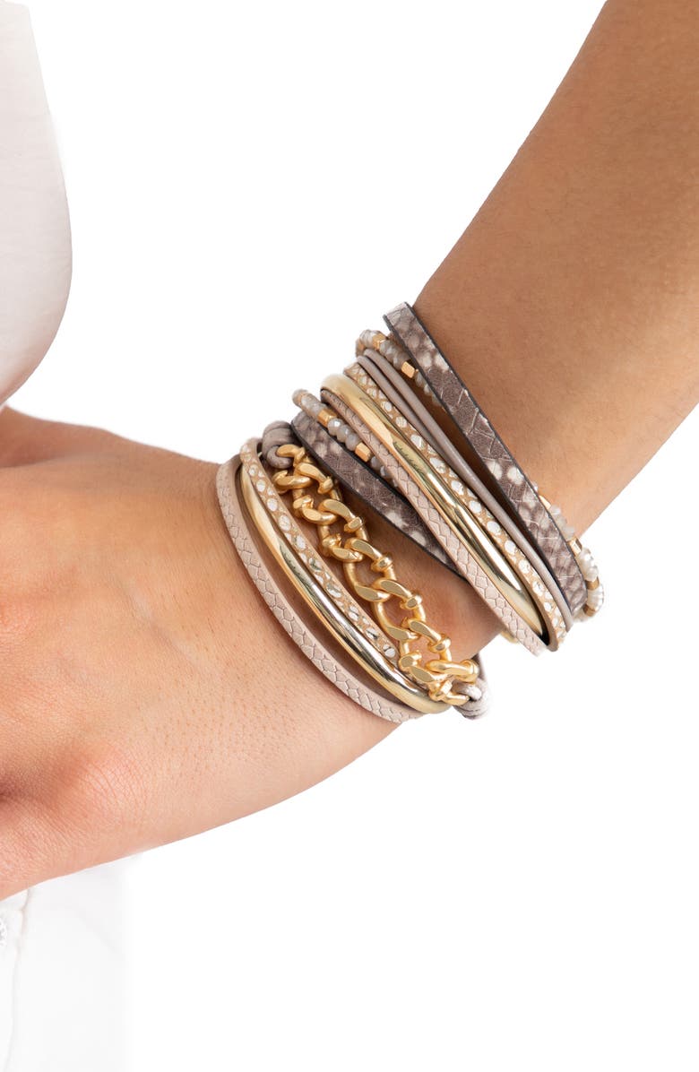 SAACHI Mixed Chain & Leather Multistrand Bracelet, Alternate, color,