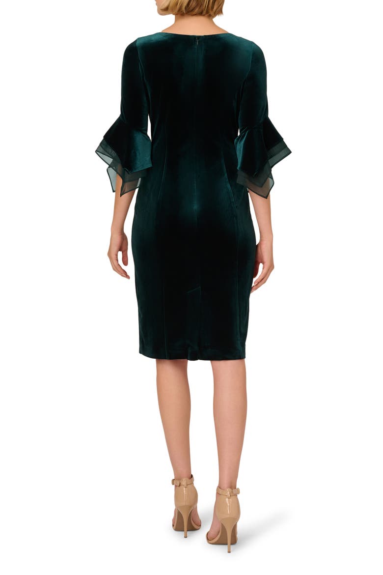Velvet Bell Sleeve Sheath Dress, Alternate, color, HUNTER