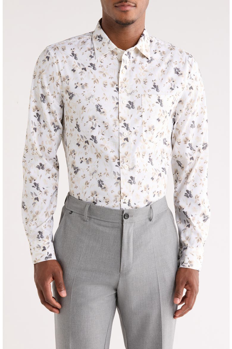 Floral Stretch Button-Up Shirt, Main, color, IVORY INKED FLORAL