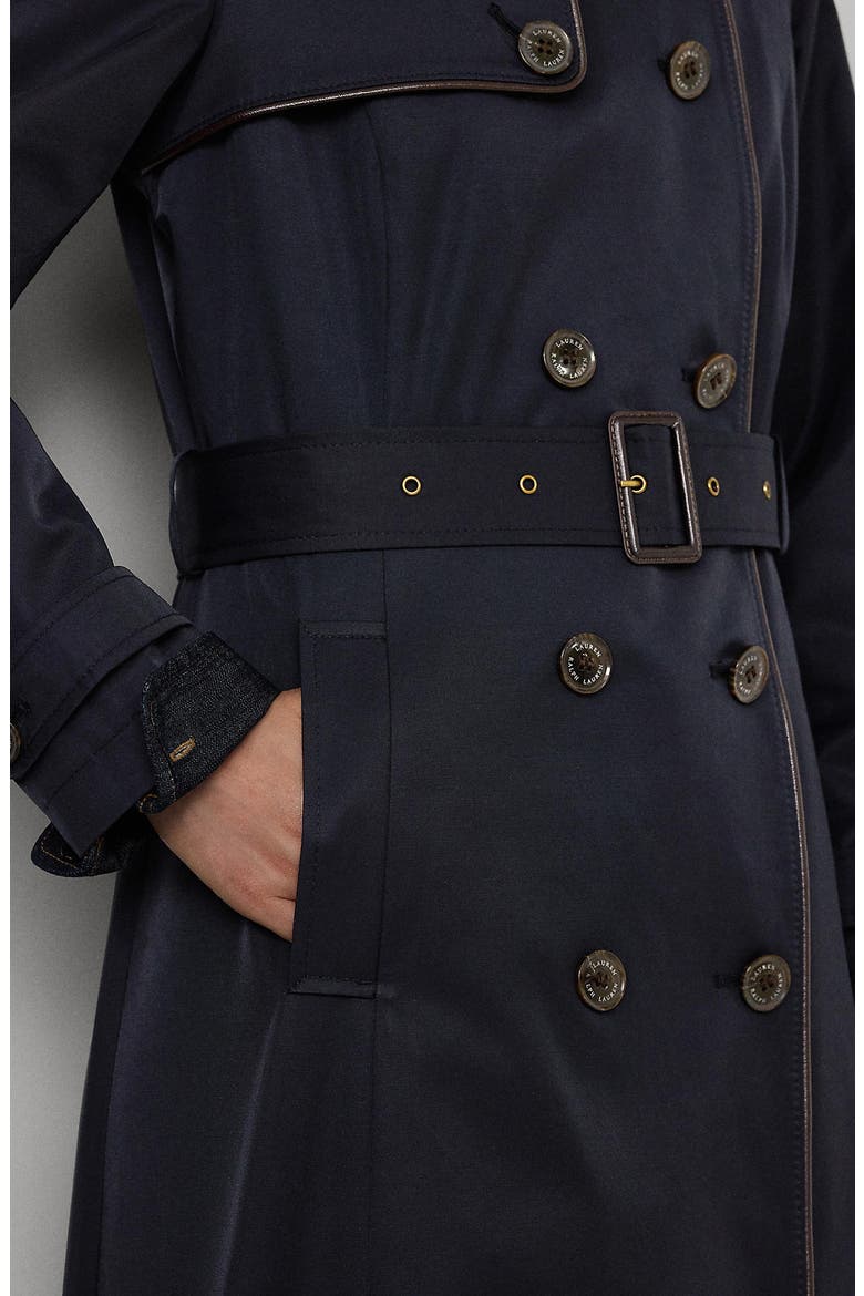 Double Breasted Belted Water Repellent Trench Coat, Alternate, color, DK NAVY