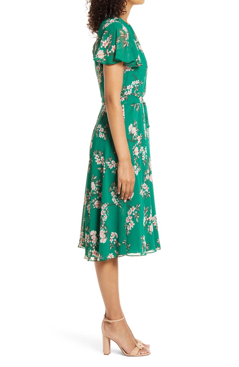 Harper Rose Floral Flutter Sleeve Chiffon Dress, Alternate, color,