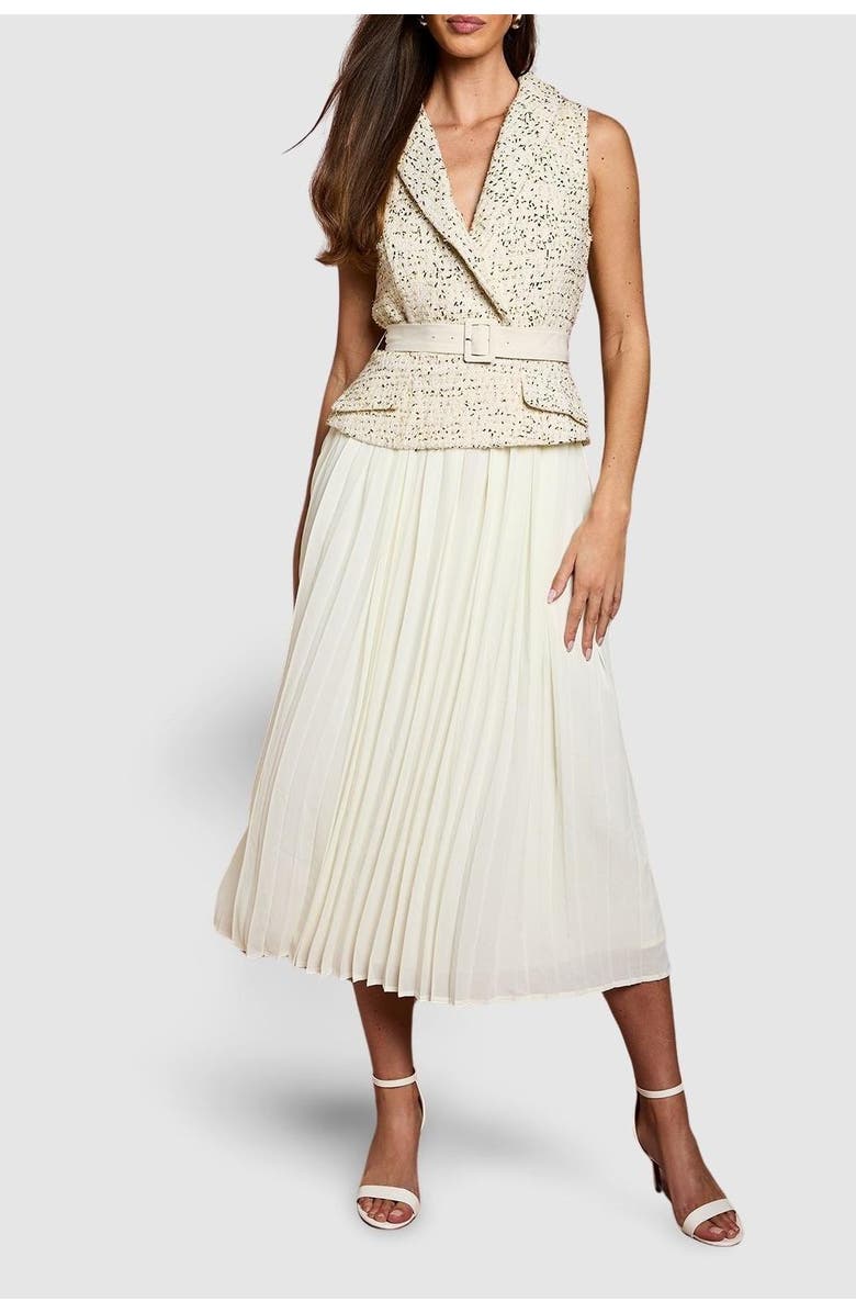 Coast Sleeveless Tweed Belted Midi Dress, Alternate, color, Ivory