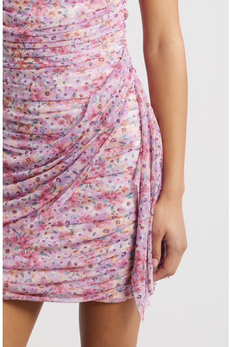 Floral Mesh Ruched Minidress, Alternate, color, PINK MULTI
