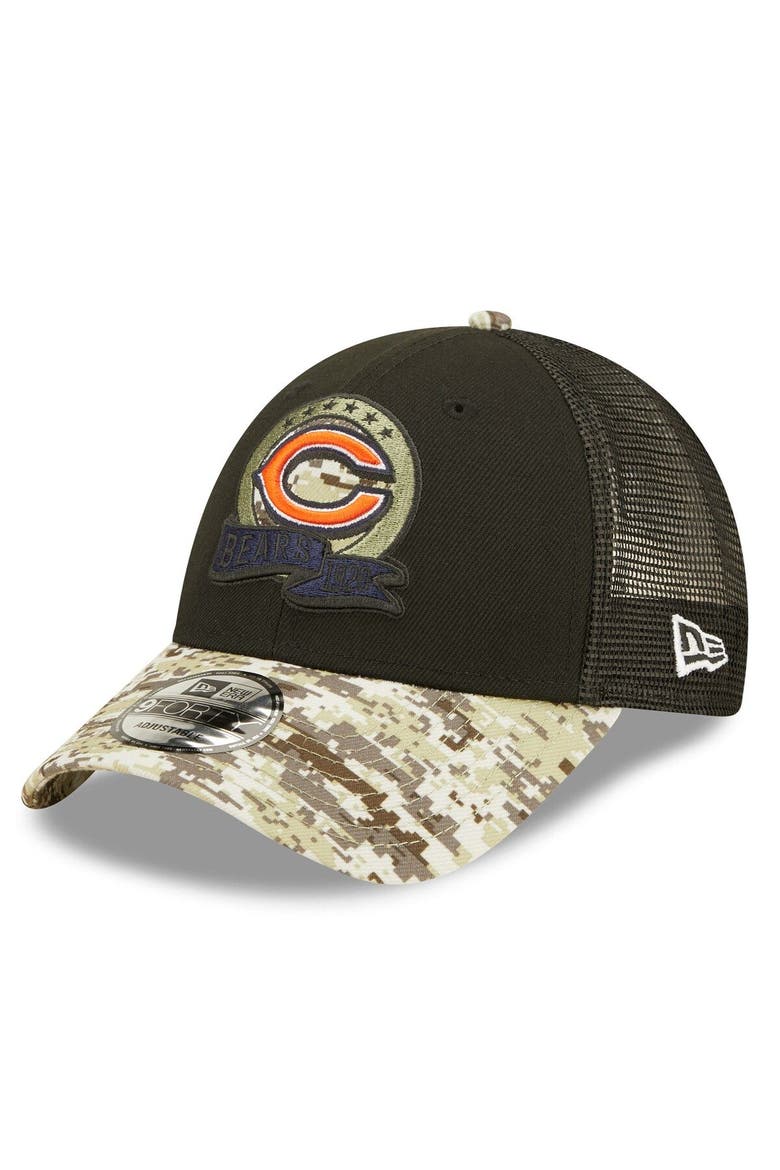 Men's New Era Black/Camo Chicago Bears 2022 Salute To Service 9FORTY Snapback Trucker Hat, Alternate, color, Black