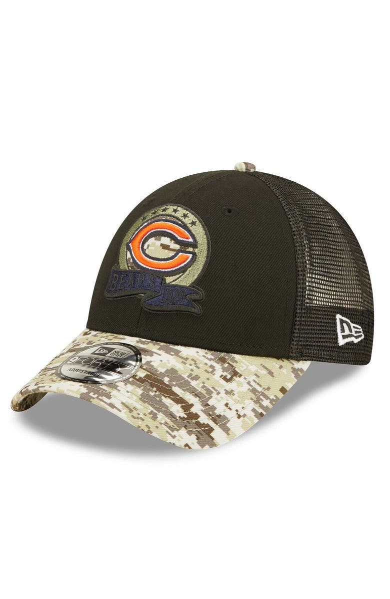 New Era Men's New Era Black/Camo Chicago Bears 2022 Salute To Service 9FORTY Snapback Trucker Hat, Alternate, color,