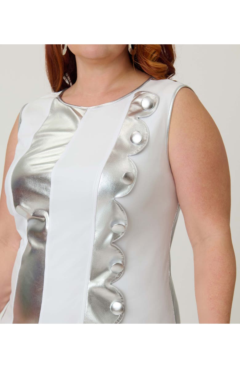 Smak Parlour Plus Size Stripe Scallop Mini Dress, Alternate, color, White & Silver Metallic
