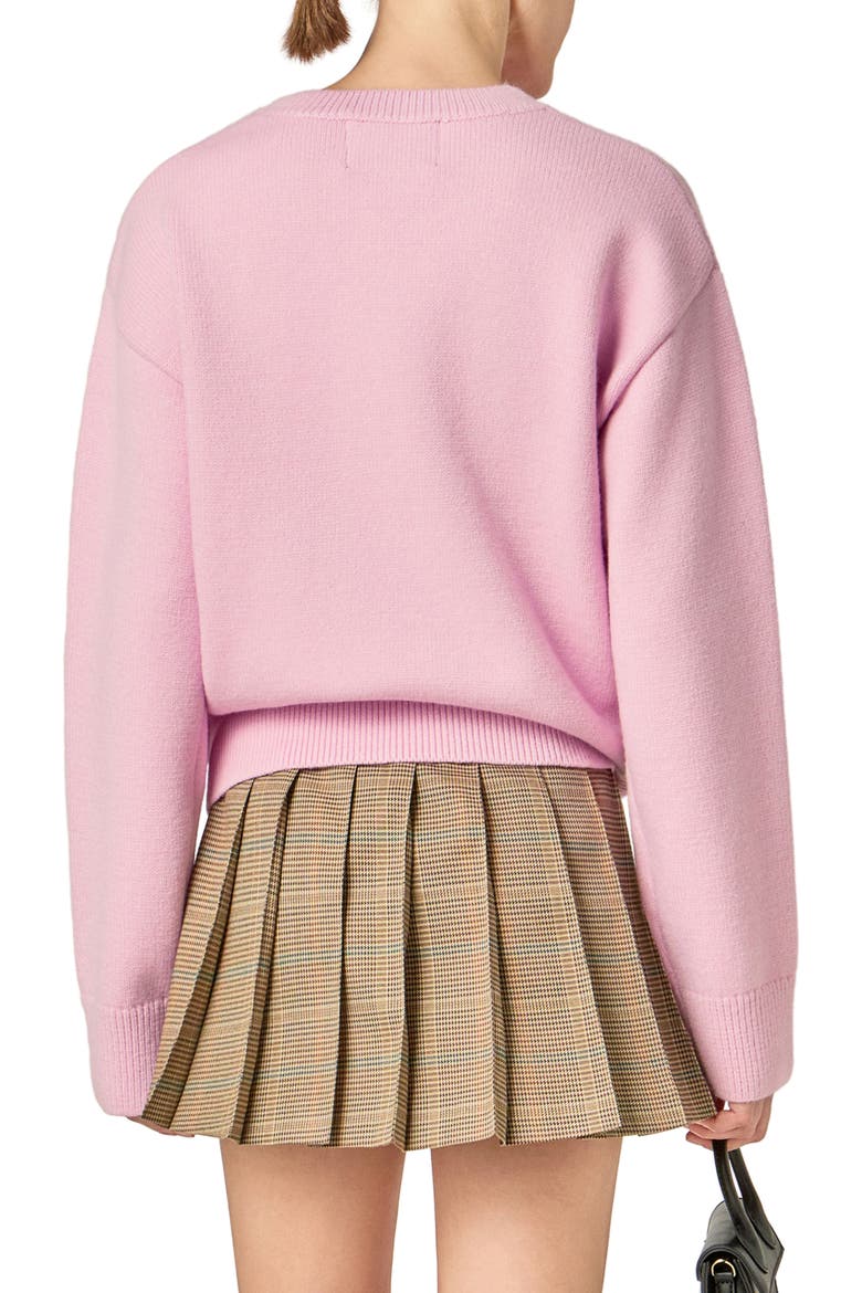 Embellished Intarsia Bunny Crewneck Sweater, Alternate, color, PINK/ BLACK