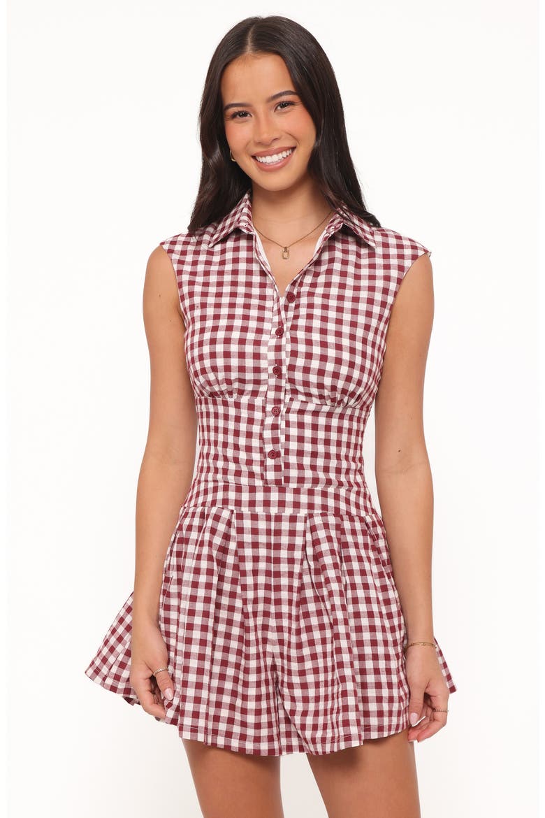 Helen Button Front Romper, Alternate, color, BURGUNDY GINGHAM
