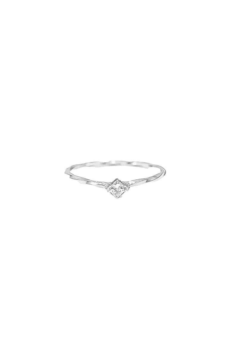 14k Gold Plated Thin Crystal Solitaire Ring Minimalist Dainty Daily Wear, Main, color, Silver