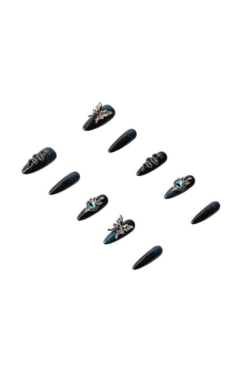 3H Nails Galaxy Wings Luxury Handmade Press On Nails, Alternate, color, Teal, Black