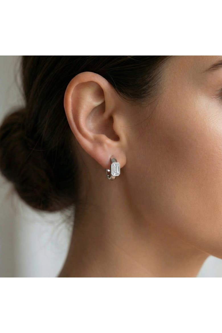 1 1/3Ct Emerald Cut Brava Bezel Diamond Hoops 5/8" Huggies 14k Gold Lab Grown, Alternate, color, 14k Yellow Gold