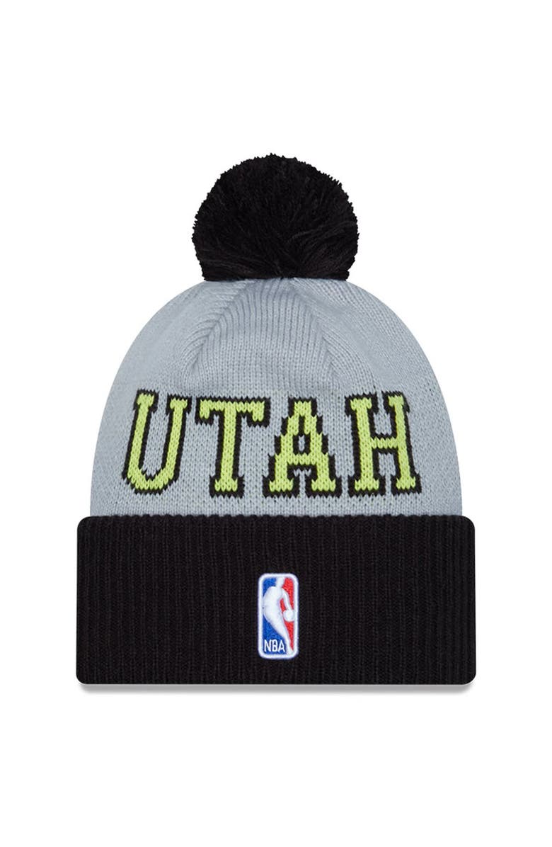 New Era Men's New Era Black/Gray Utah Jazz Tip-Off Two-Tone Cuffed Knit Hat with Pom, Alternate, color, Black