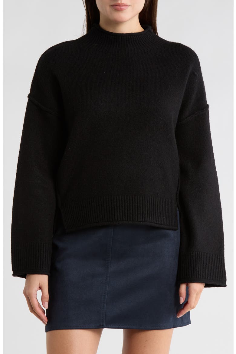 Exposed Seam Turtleneck Sweater, Main, color, BLACK