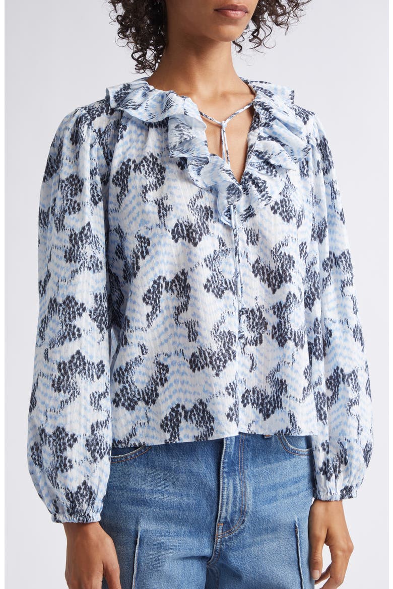 Siena Abstract Print Ruffle Collar Top, Alternate, color, CIEL
