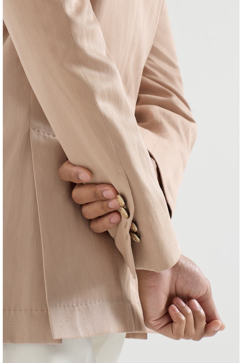 Délavé silk and linen gabardine one-and-a-half breasted Tailor blazer with metal buttons, Alternate, color, Tobacco
