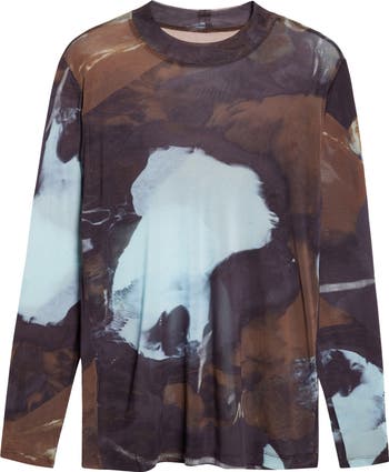 Homme Plissé Issey Miyake Agate Print Sheer Mesh Long Sleeve