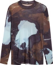 Homme Plissé Issey Miyake Agate Print Sheer Mesh Long Sleeve Shirt