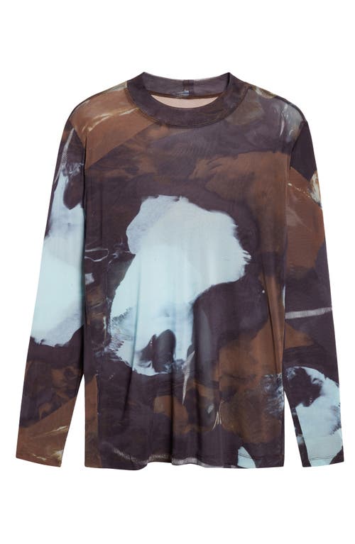 Issey Miyake Homme Plissé Agate Print Sheer Mesh Long Sleeve Shirt In Brown