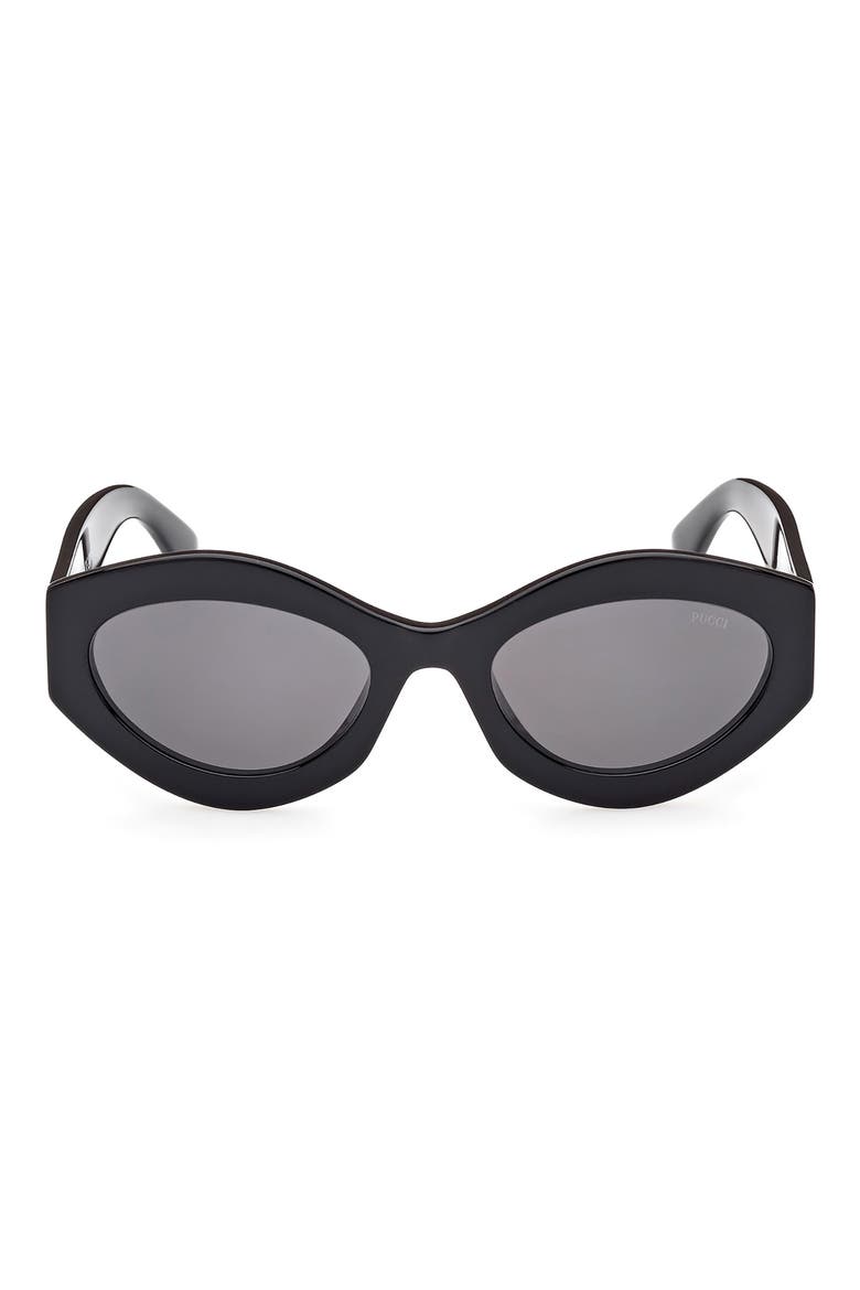 54mm Geometric Sunglasses, Main, color, SHINY BLACK / SMOKE