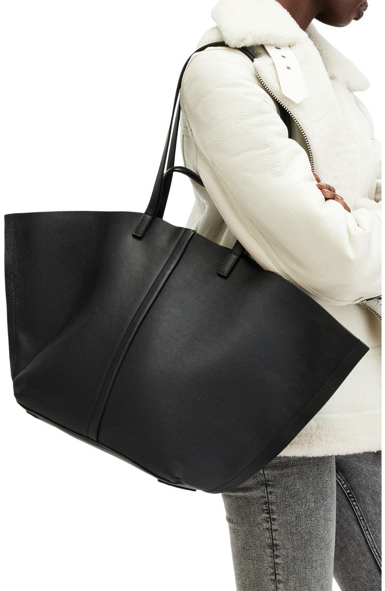 AllSaints Phoenix Leather East/West Tote, Alternate, color, Black