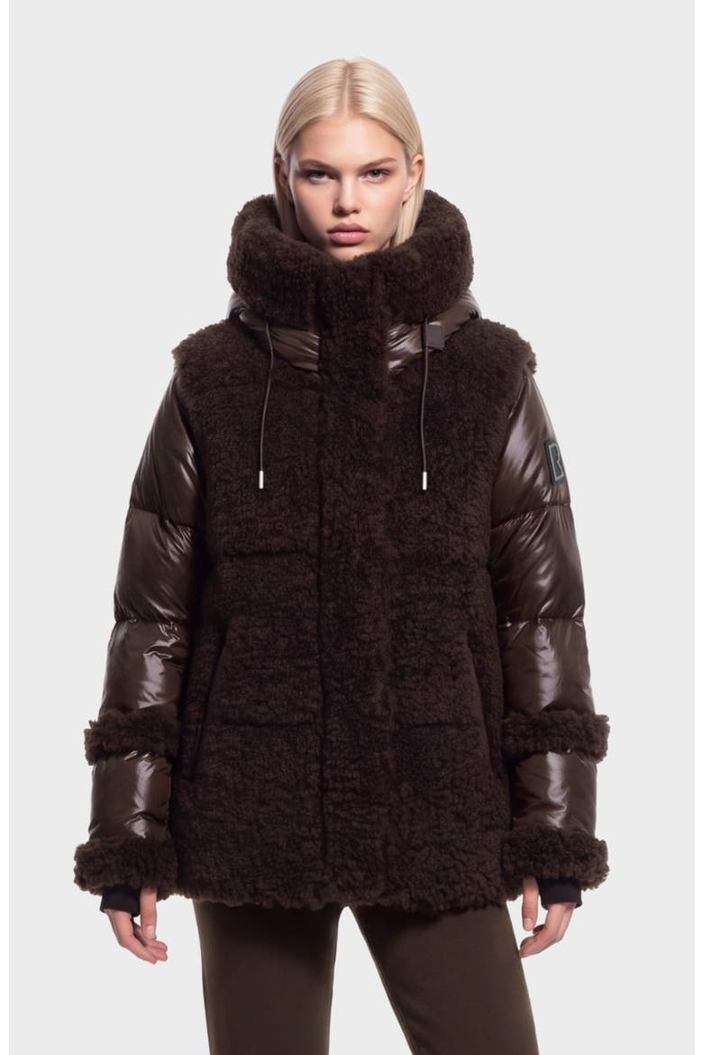 Marissa Teddy & Down Puffer Coat, Main, color, Espresso