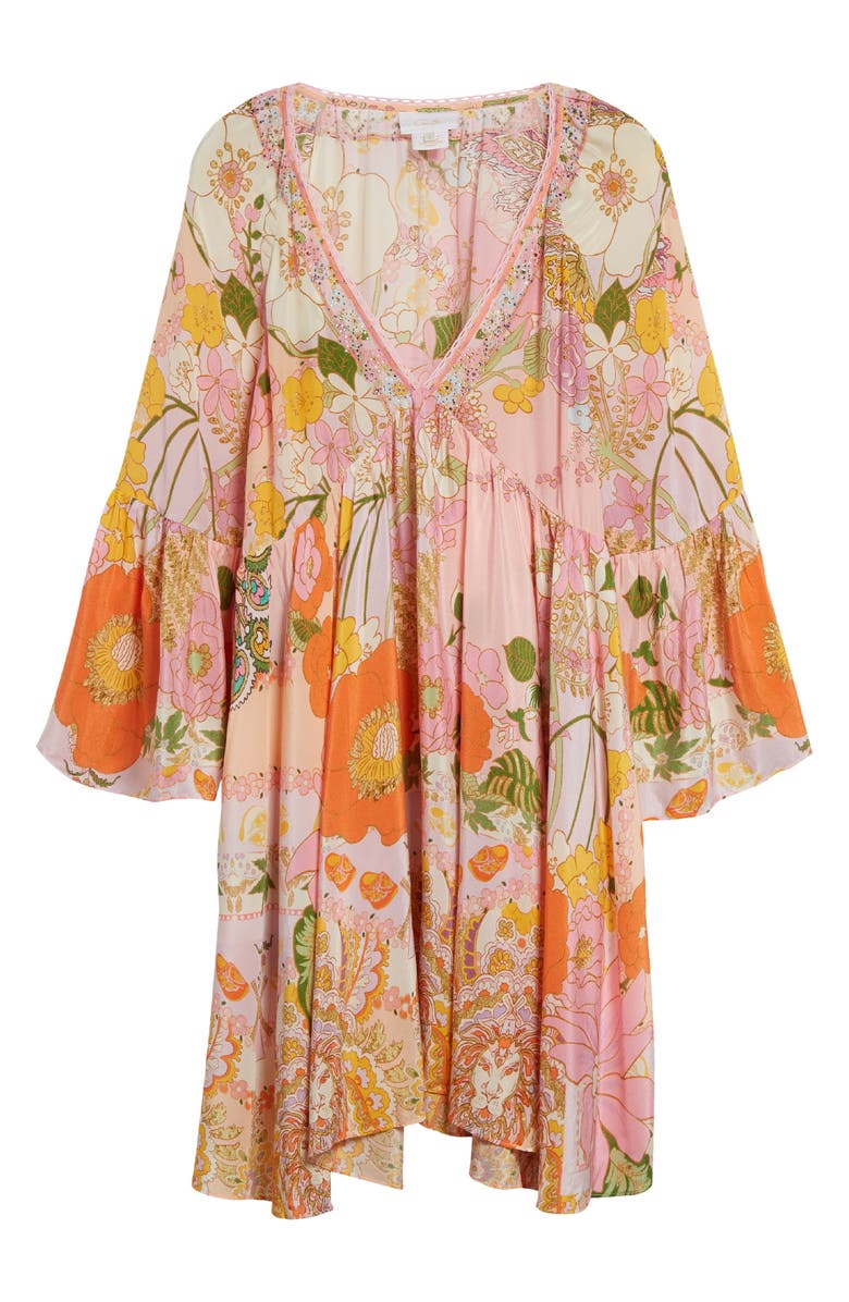 Camilla Clever Clogs Ruffle Sleeve A-Line Silk Minidress, Alternate, color, 