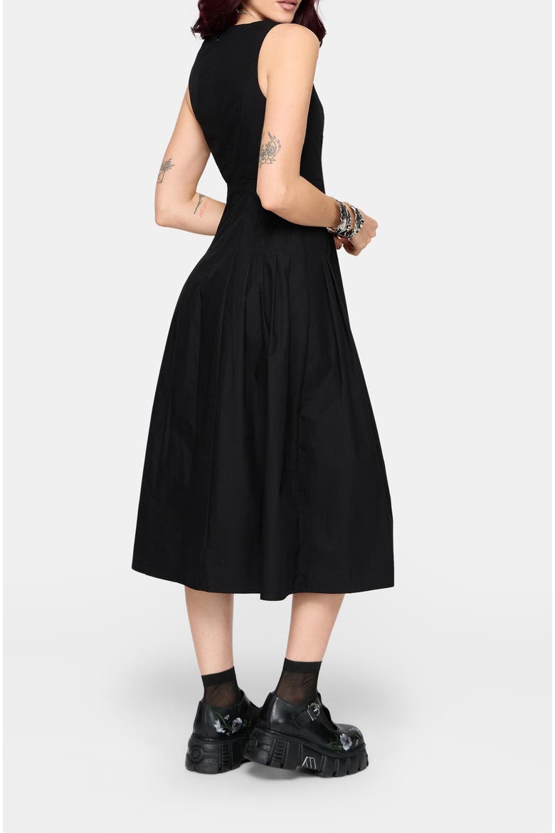 Cissa Buckle Front Pleated Midi Dress, Alternate, color, Black