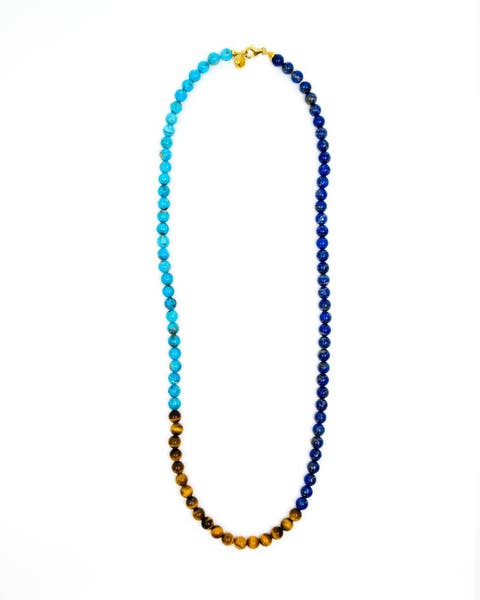 Turquoise, Lapis, Tiger Eye Rope Necklace