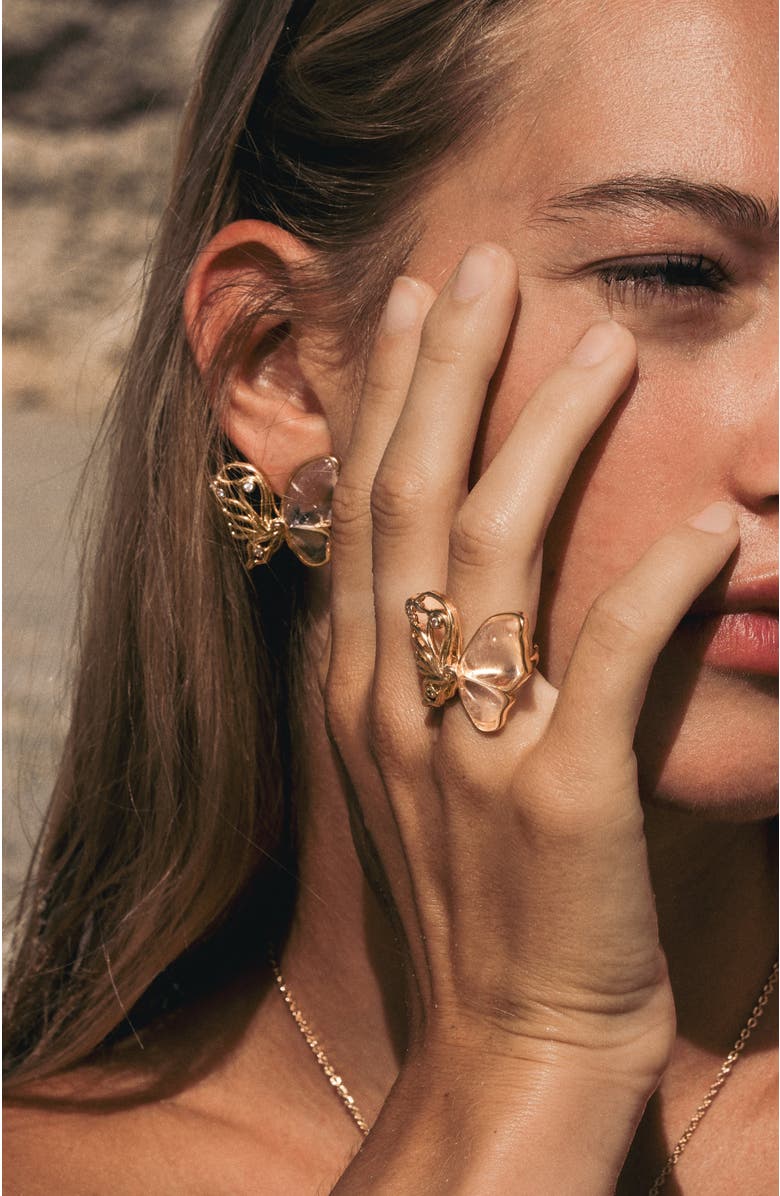 RETRO CHIC Butterfly Serenade Earrings, Alternate, color, Gold & White