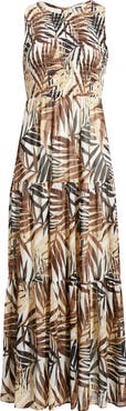 Anne Klein Print Smocked Bodice Sleeveless Maxi Dress