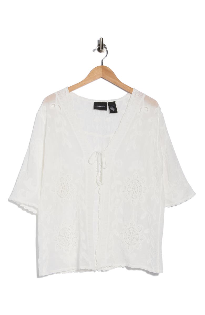 Forgotten Grace Floral Embroidered Tie Front Cardigan, Alternate, color, White