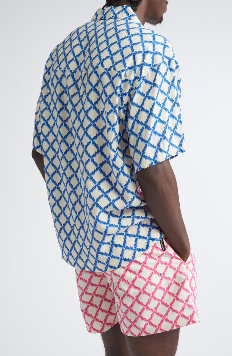 Palm Angels Colorblock Net Logo Bowling Shirt, Alternate, color, 