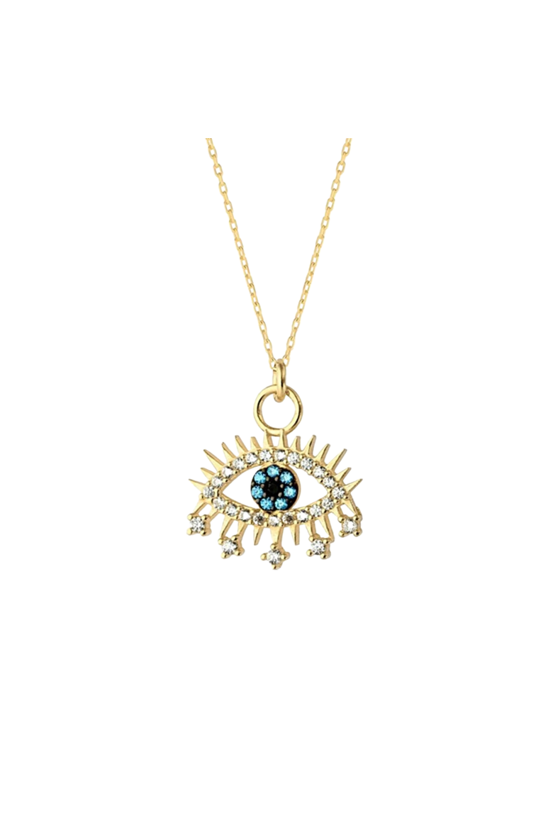 Evil Eye Blue Eye Eyelash Sterling Silver Pendant Necklace, Main, color, Gold