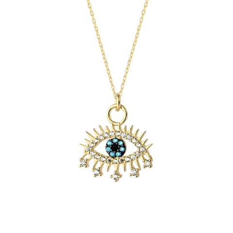 Evil Eye Blue Eye Eyelash Sterling Silver Pendant Necklace