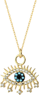 Spero London Evil Eye Blue Eye Eyelash Sterling Silver Pendant Necklace