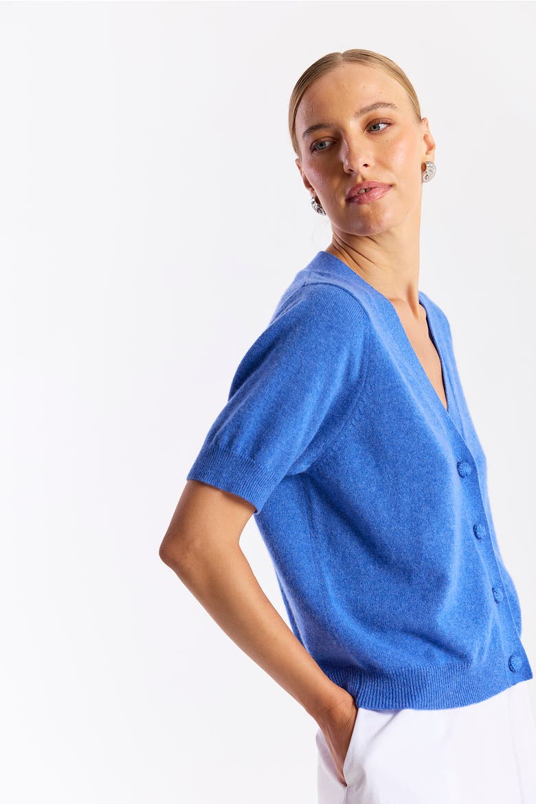 Short Sleeve 100% Cashmere Cardigan, Alternate, color, Carolina