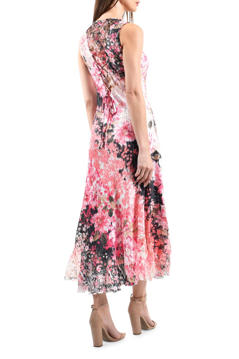 Lace-Up Back Charmeuse Maxi Dress, Alternate, color, CORAL SUNRISE