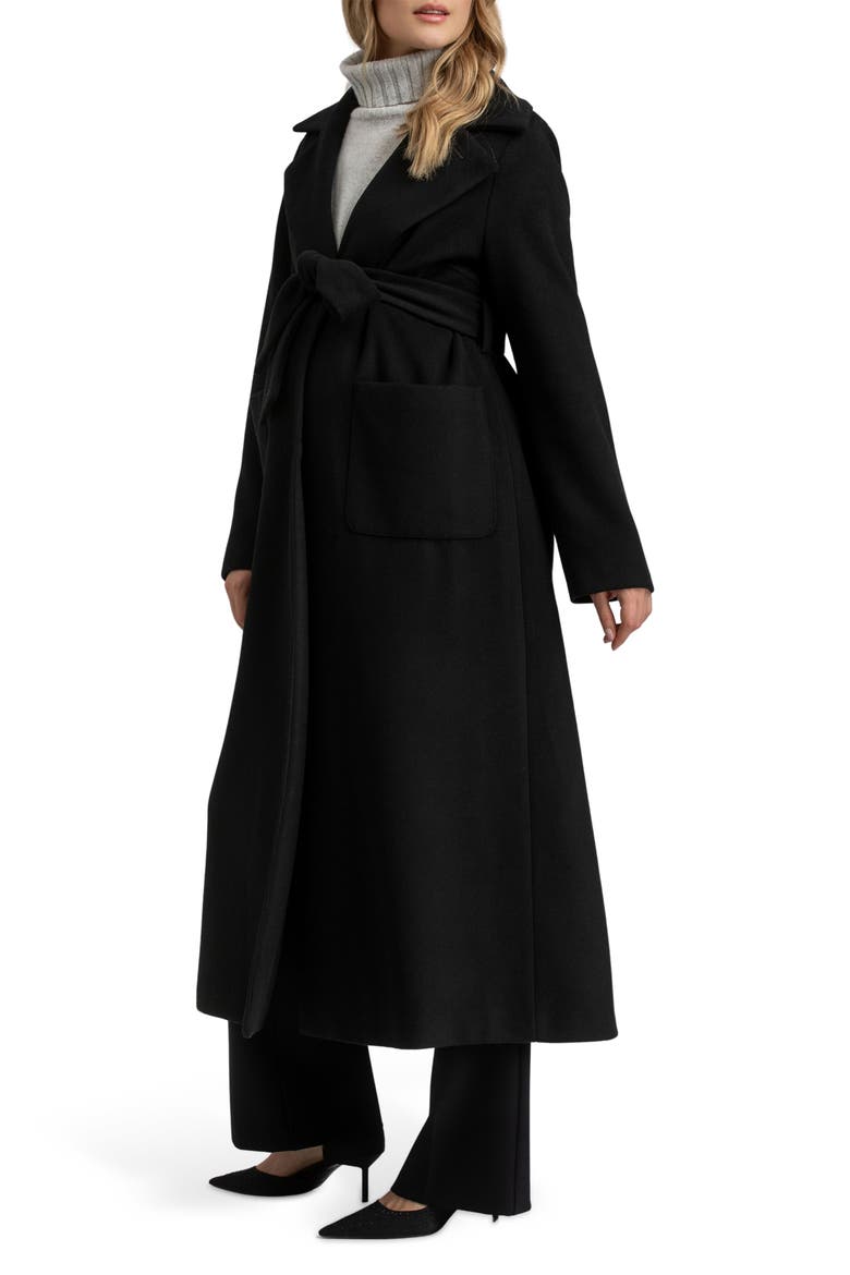 Maxi Robe Style Maternity Coat, Alternate, color, BLACK
