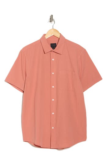 14th & Union Seersucker Short Sleeve Cotton Button-up Shirt In Pink Desert