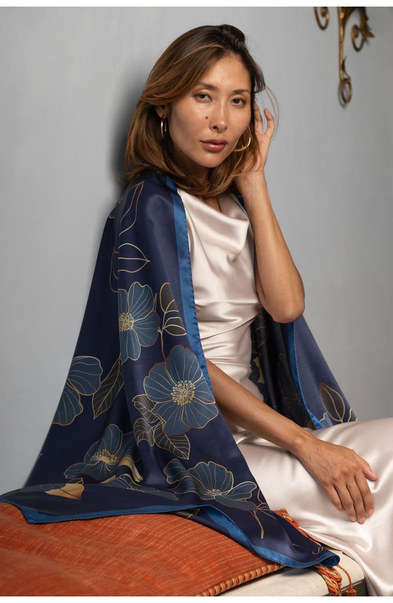 Elizabetta Laura - Silk Scarf/Shawl for Women, Alternate, color, Navy