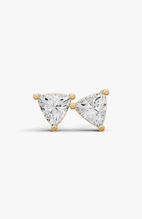 14K Gold Studs 0.75ct Earrings Trillion Solitaire