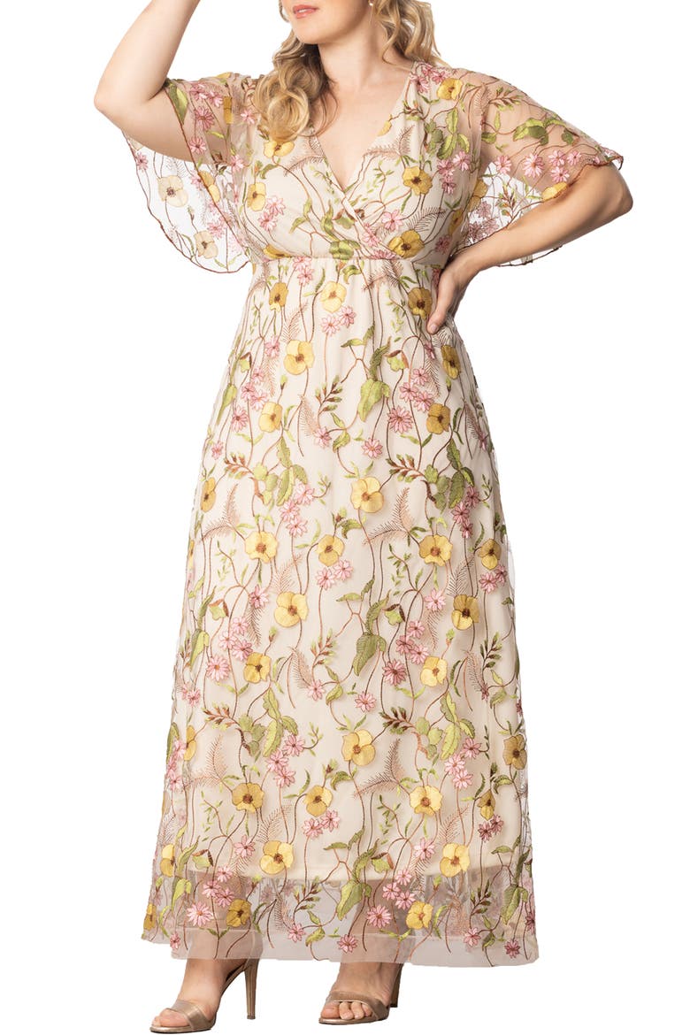 Embroidered Elegance Floral Gown, Main, color, SUNKISSED GARDEN