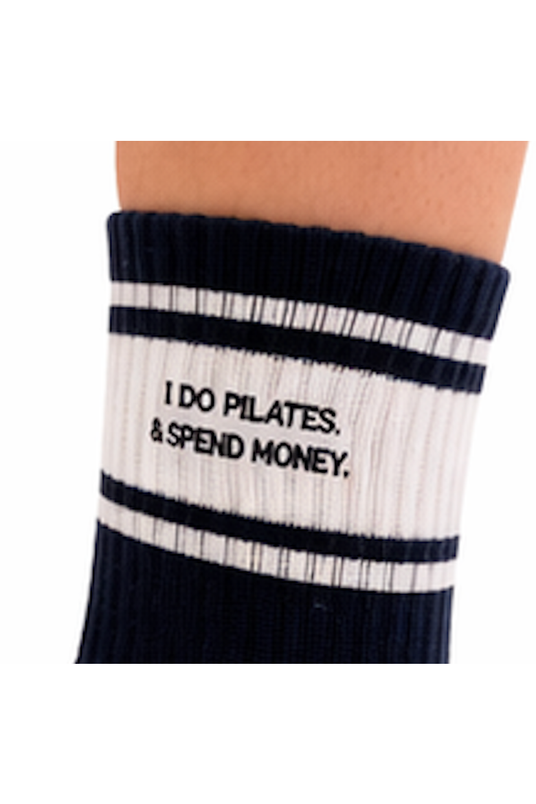 I Do Pilates & Spend Money Grip Socks, Alternate, color, Navy Blue