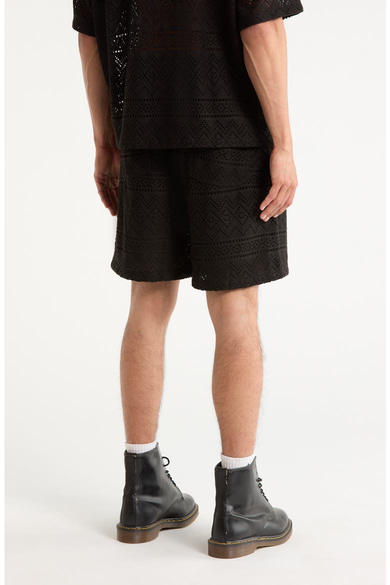 Pointelle Crochet Cotton Blend Drawstring Shorts, Alternate, color, BLACK