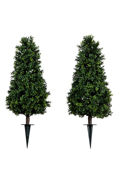 3-ft UV Resistant Artificial Boxwood Plant with Integrated Ground Stake (Indoor/Outdoor) - Set of 2