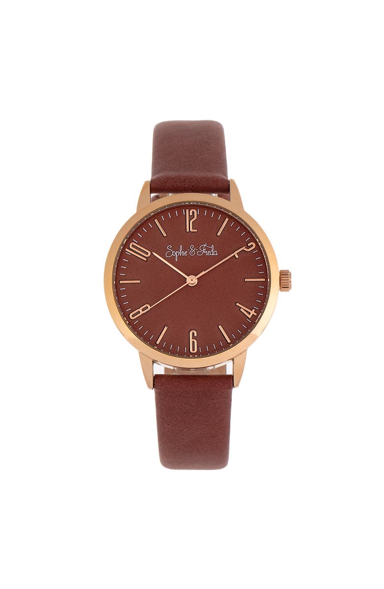 Sophie and Freda Vancouver Leather-Band Watch, Main, color, Brown