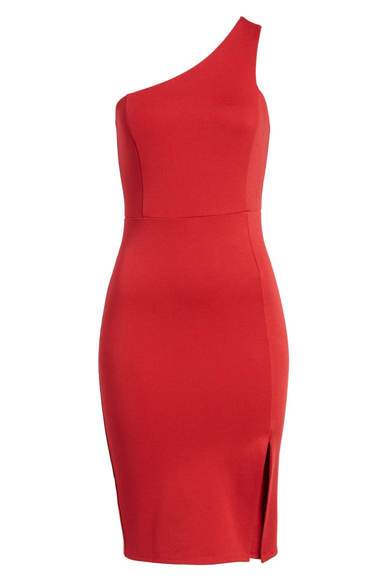 One-Shoulder Body-Con Dress, Alternate, color, RED