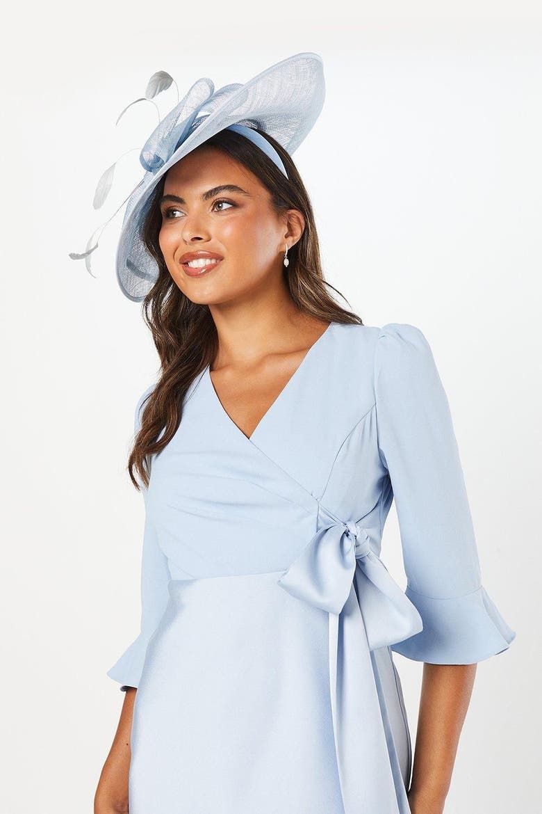 Ruffle Sleeve Satin Wrap Dress, Alternate, color, Pale Blue